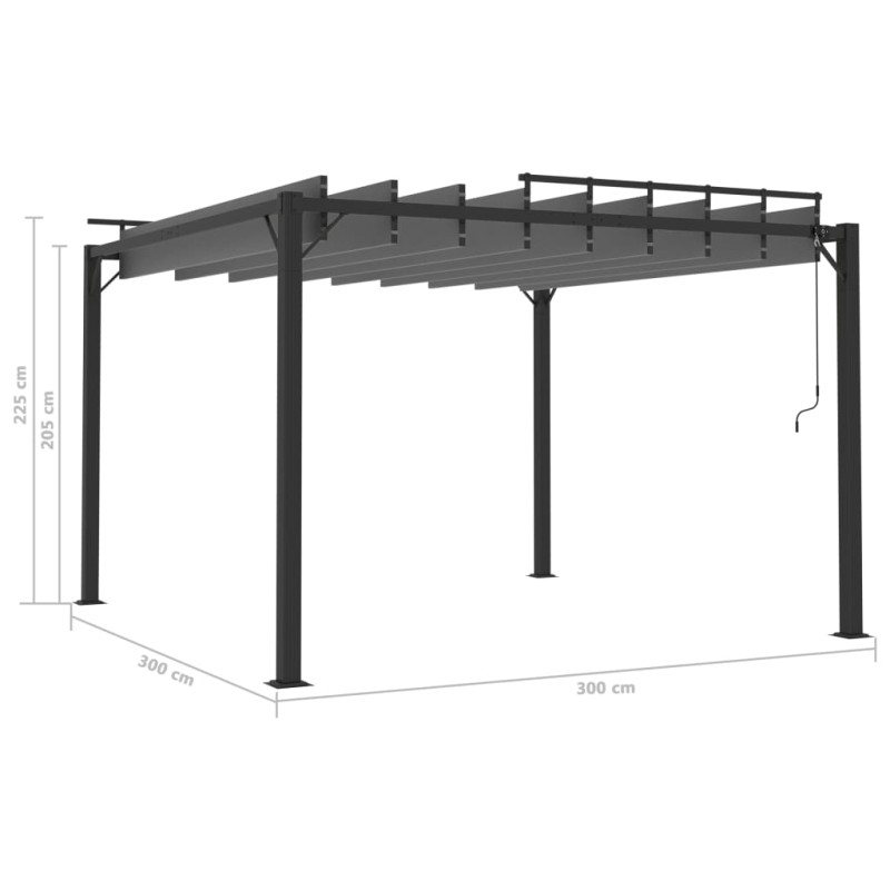 Pavillon mit Lamellendach 3x3 m Anthrazit Stoff und Aluminium