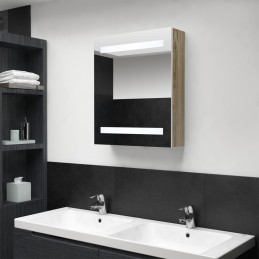 LED-Bad-Spiegelschrank Weiß und Eichen-Optik 50x14x60 cm