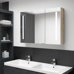 LED-Bad-Spiegelschrank 89x14x62 cm Weiß und Eichen-Optik