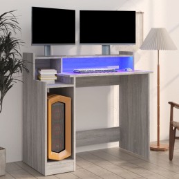 Schreibtisch mit LEDs Grau...